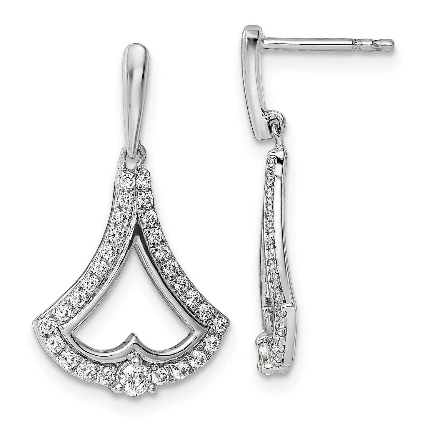 14k White Gold 1/2 CT Diamond Post Dangle Design Earrings