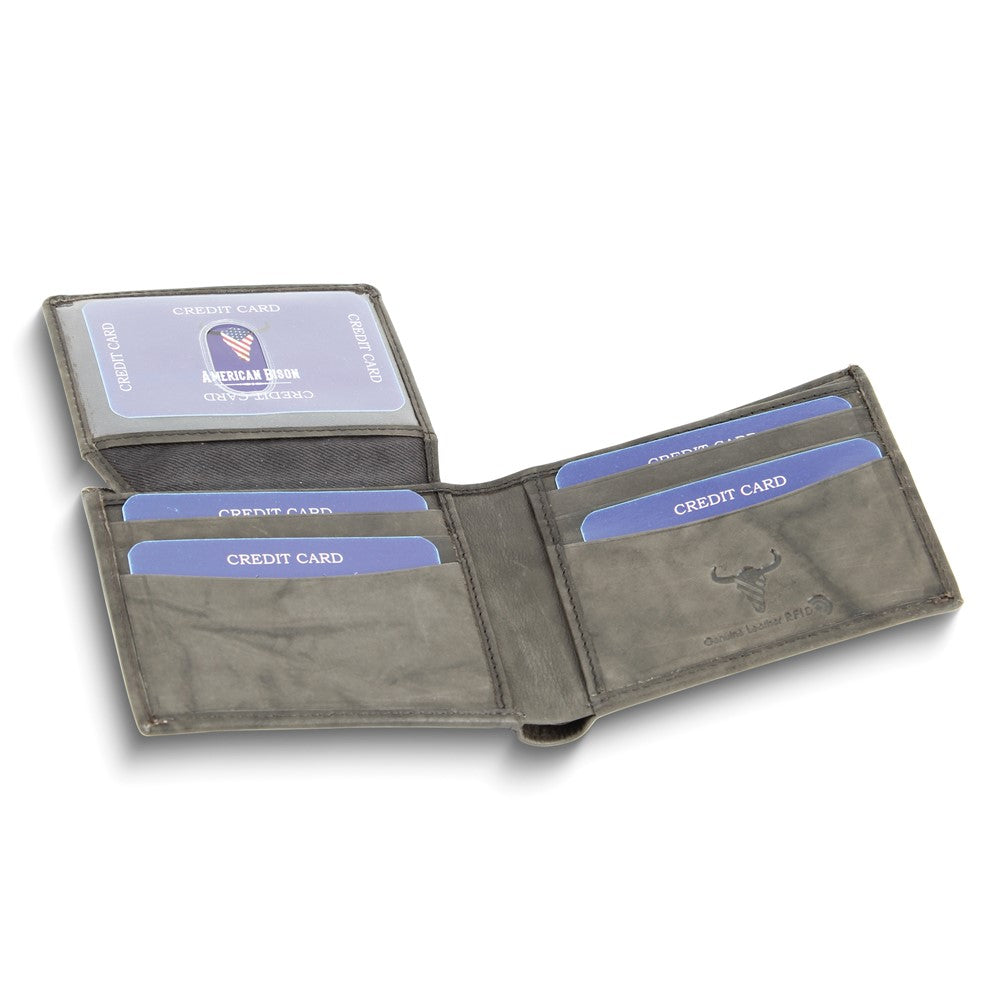 Brown Leather RFID Blocking Contrast Stitch Bifold Wallet with ID Window