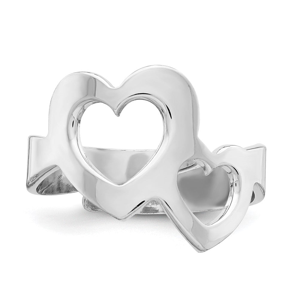 Sterling Silver Rhodium-plated Two Hearts Adjustable Ring