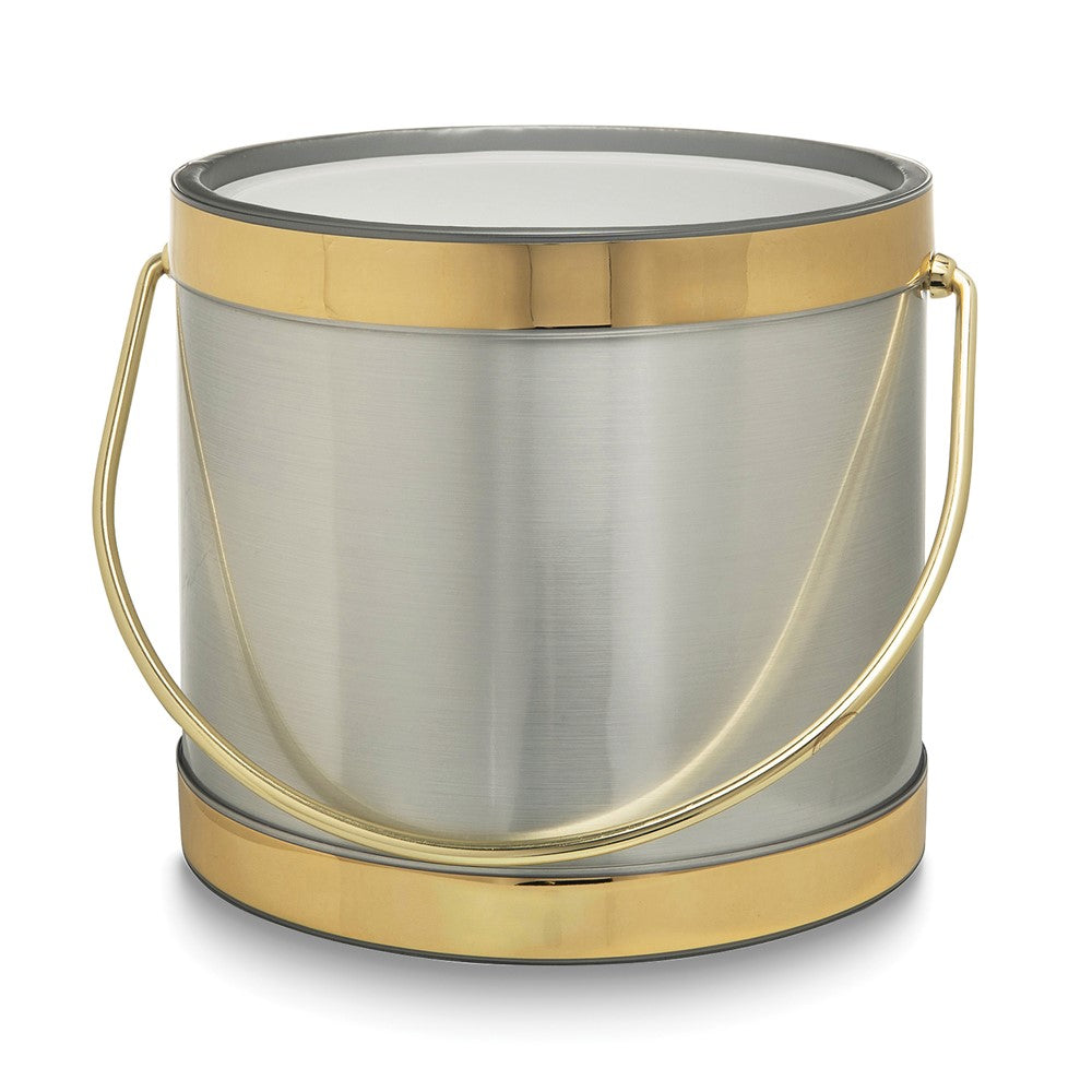 Silver with Gold Two-tone Metallic Mylar Double Wall Insulated Three Quart Ice Bucket with Stainless Steel Tongs