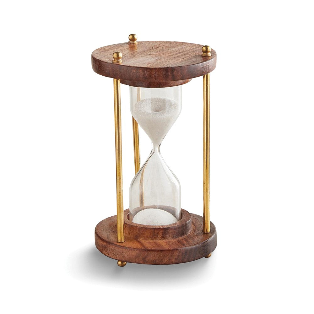 Wooden Gold-tone Brass with Glass Sand Timer