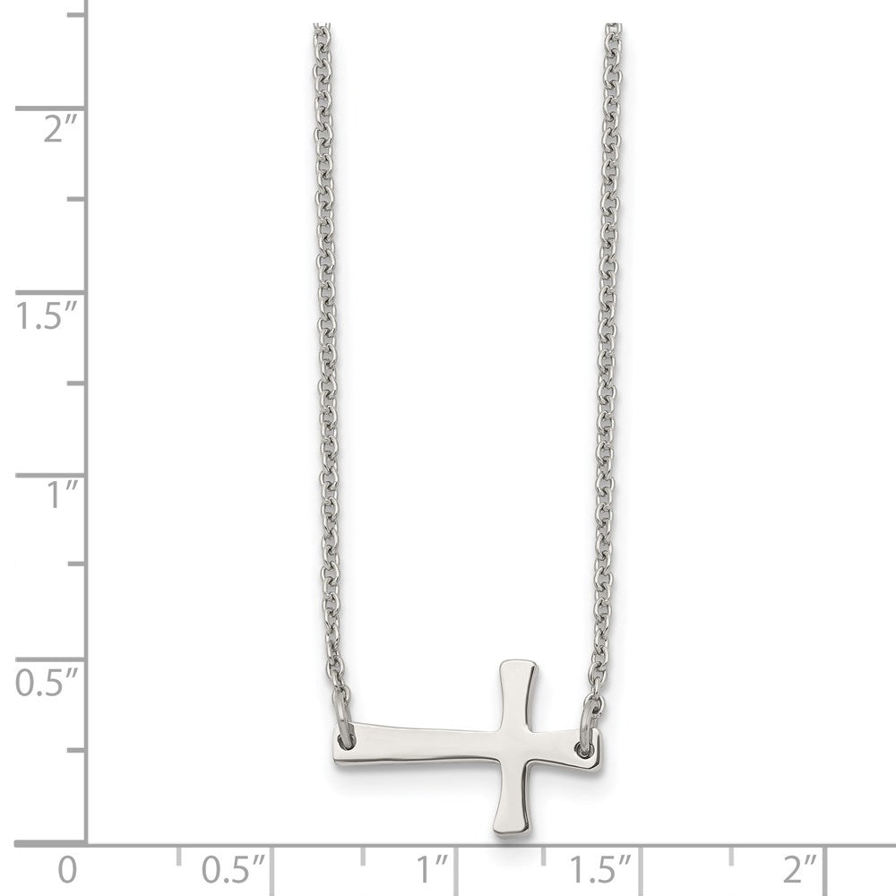 Stainless Steel Polished Sideways Cross 16in Necklace