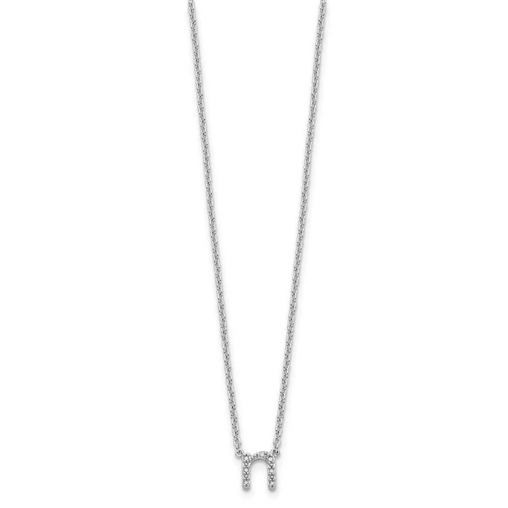 Sterling Silver Polished Diamond Initial n with 16 + 2 in ext Necklace