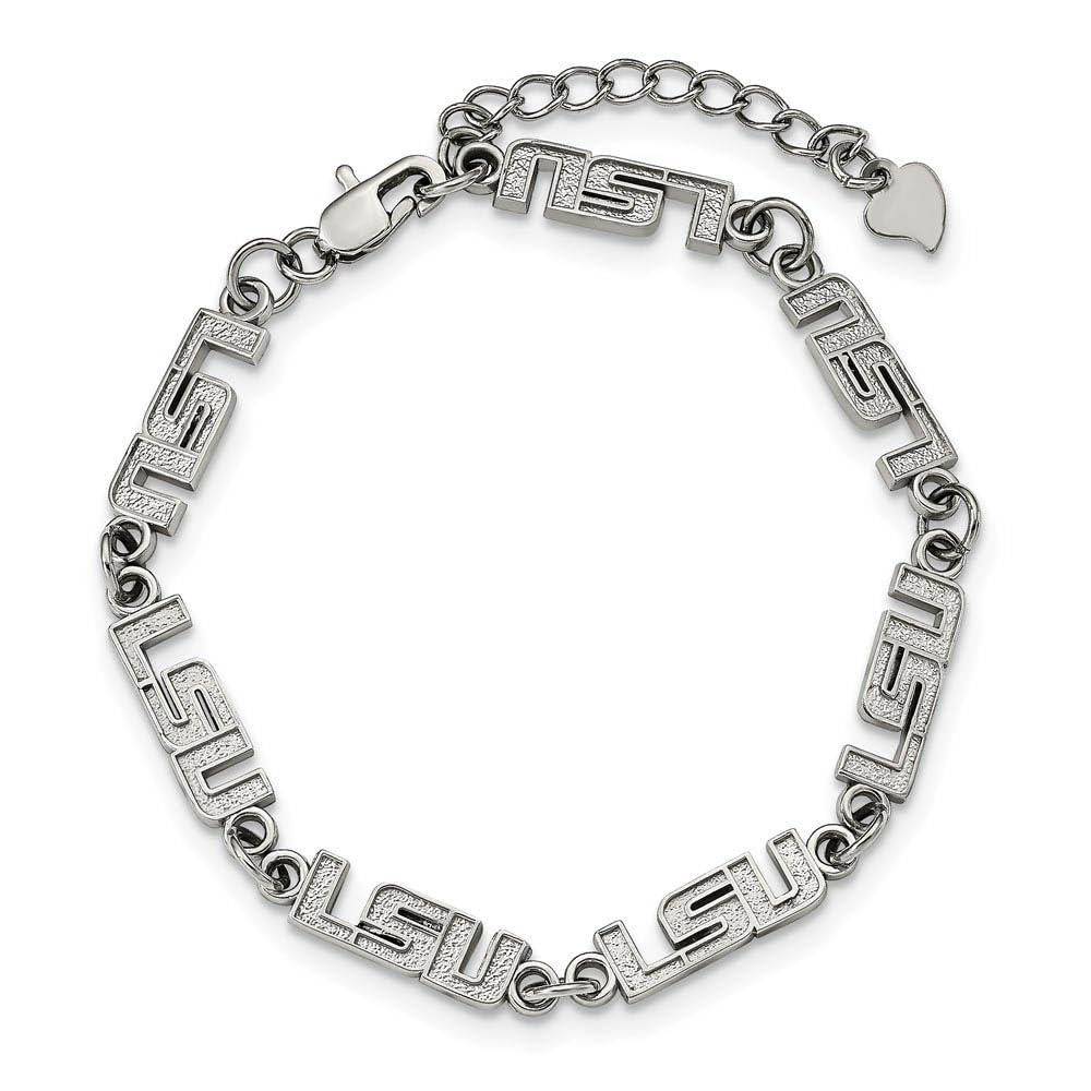 Stainless Steel LogoArt Louisiana State University L-S-U Link 6.75 inch Bracelet with 1.5 inch Extender QST515LSU