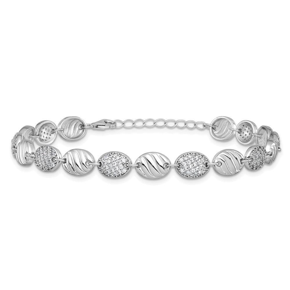 Cheryl M Sterling Silver Rhodium-plated Polished and Grooved CZ Ovals with 1 Inch Extension Bracelet 8 inches