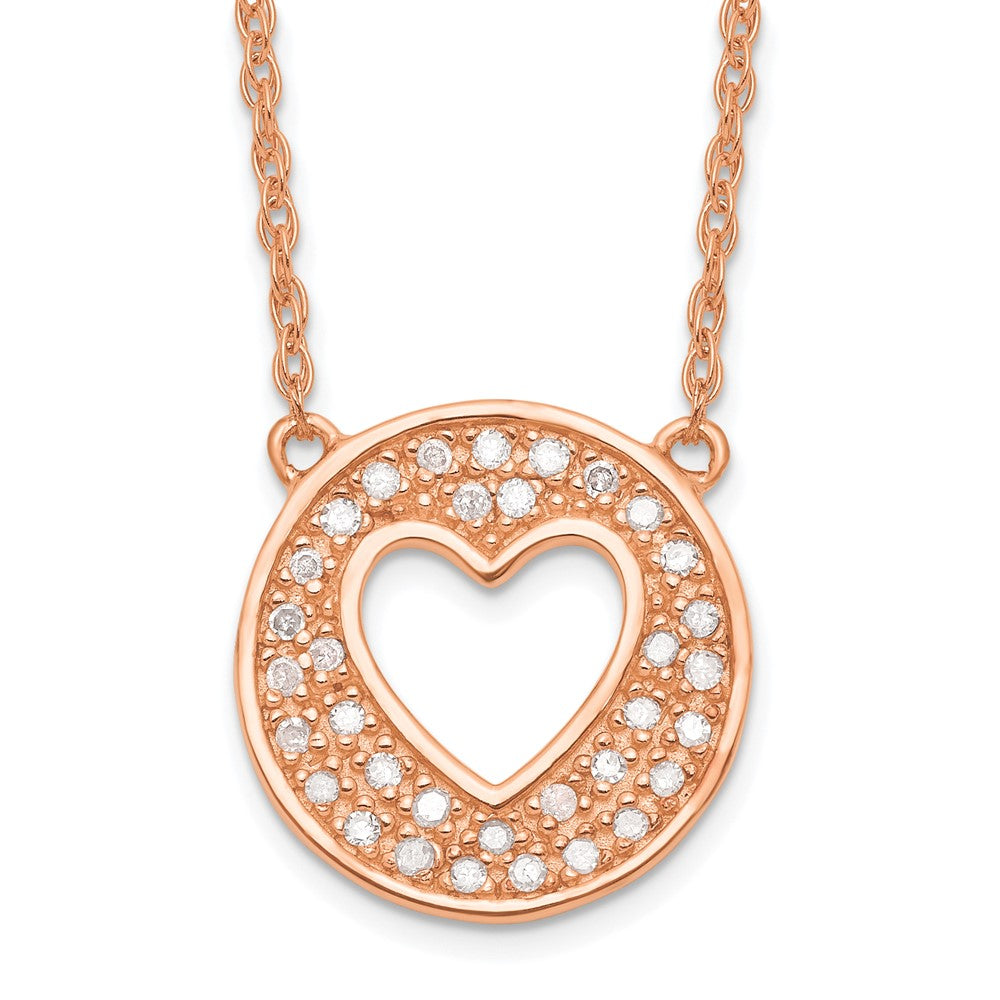 SS and Rose Gold Plated Diamond Heart in Circle with 2 in ext Necklace