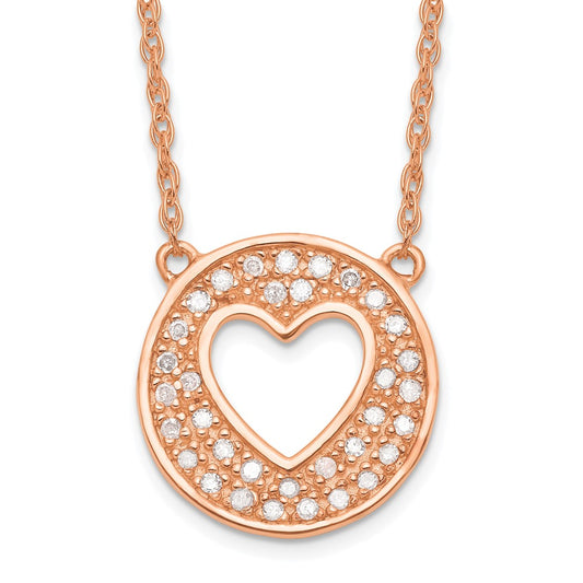 SS and Rose Gold Plated Diamond Heart in Circle with 2 in ext Necklace