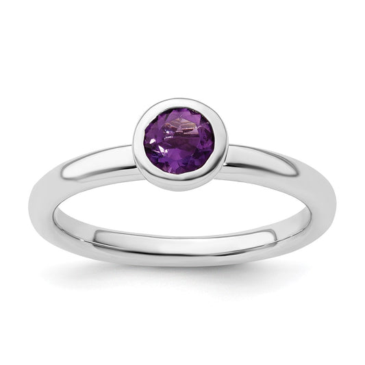 Sterling Silver Stackable Expressions Low 5mm Round Amethyst Ring Size -6