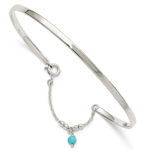 Sterling Silver Turquoise Bead Bangle Anklet 9 inches