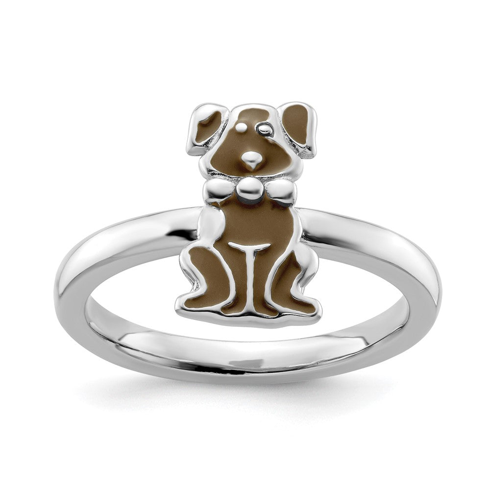 Sterling Silver Stackable Expressions Brown Enameled Dog Ring Size -7
