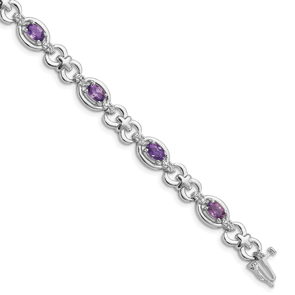 Sterling Silver Rhodium-plated Diamond & Amethyst Bracelet 7 inches