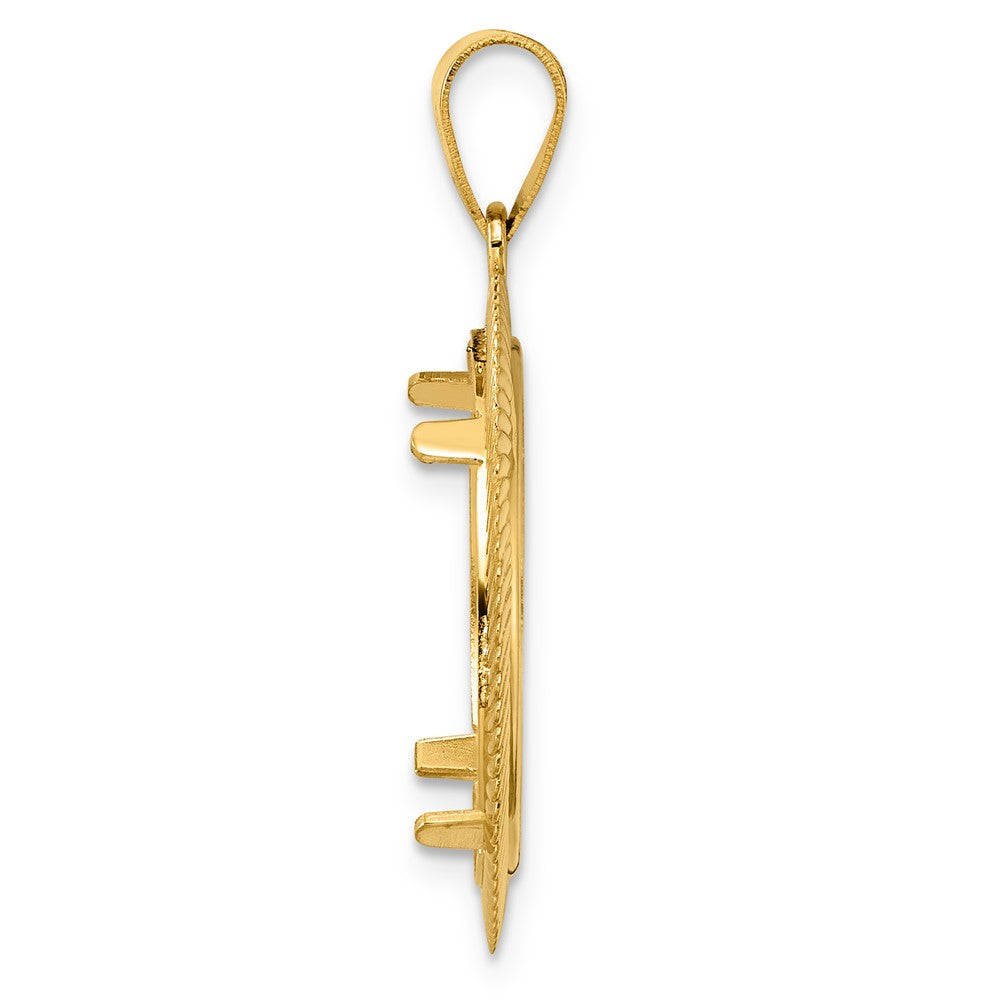 14k Polished Scalloped with 18.0mm Prong Coin Bezel Pendant