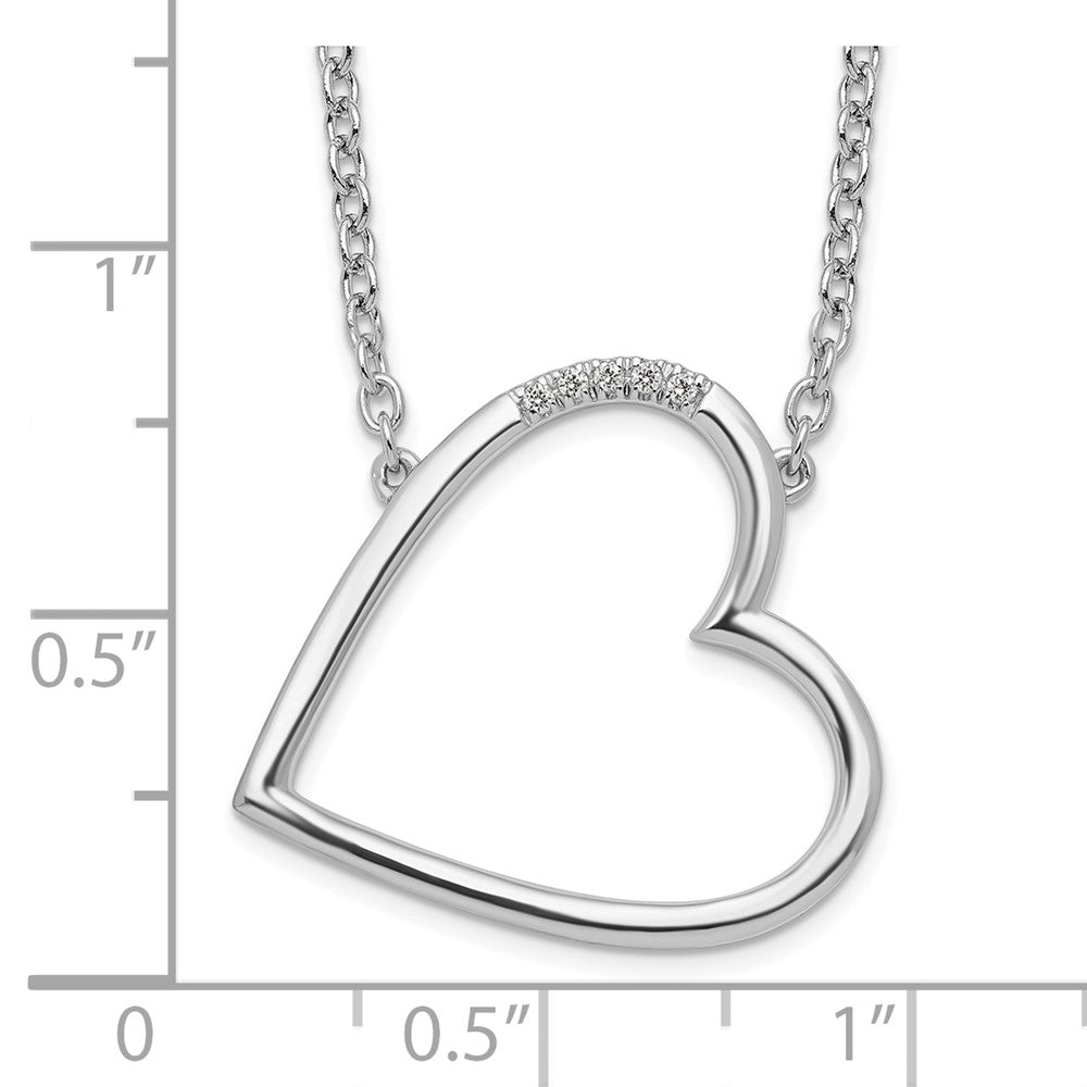White Ice Sterling Silver Rhodium-plated 18 Inch Diamond Sideways Open Heart Necklace 18 Inches