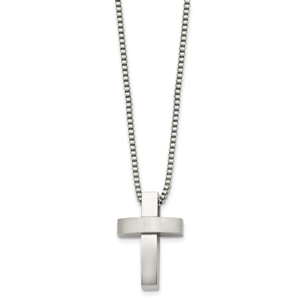 Stainless Steel Brushed and Polished Cross 22in Necklace