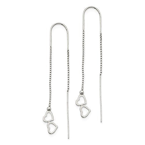 Sterling Silver Polished Double Heart Threader Earrings