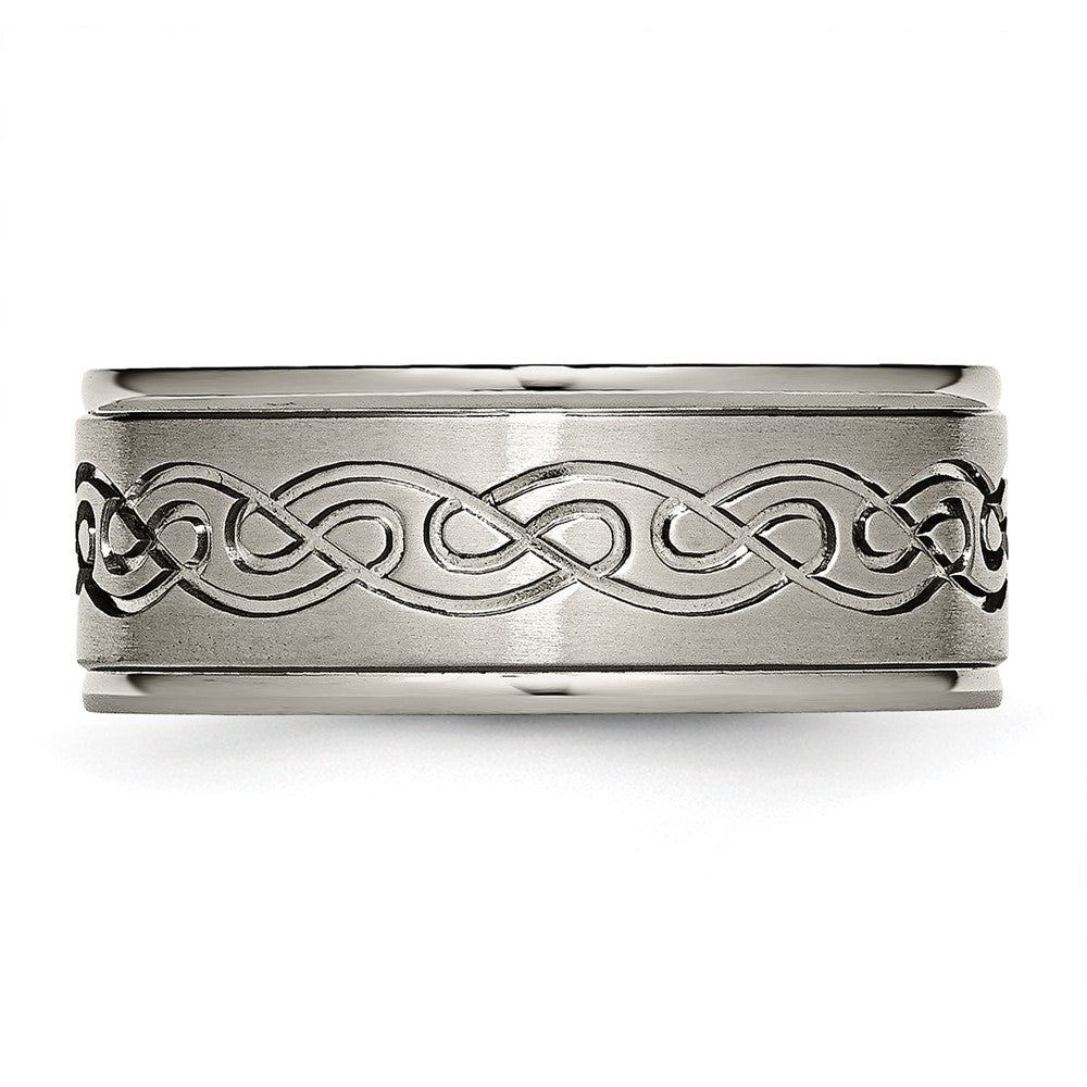 Titanium Brushed Center 9mm Scroll Design Band Size - 9