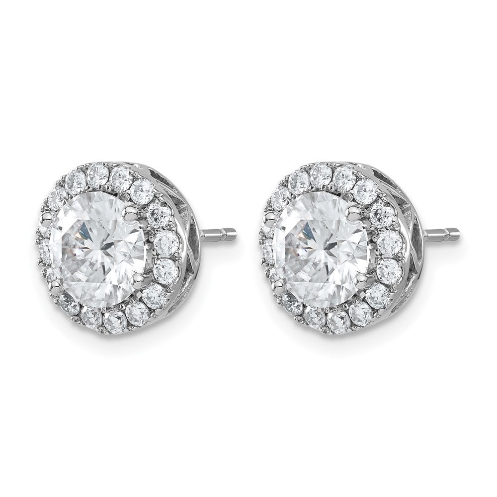 14K White Gold Round Halo G-H-I True Light Moissanite Earrings
