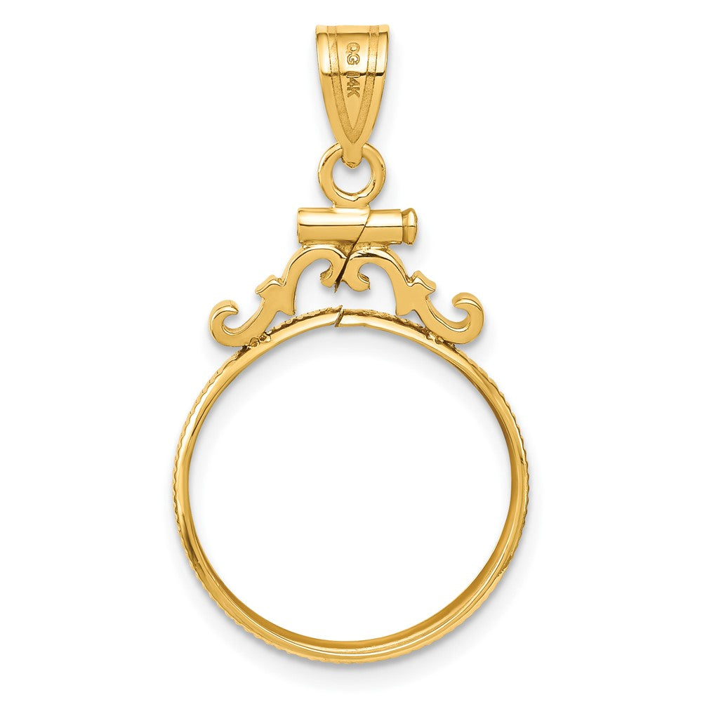 Wideband Distinguished Coin Jewelry 14k Polished French Scroll 17.8mm x 1.35mm Screw Top Coin Bezel Pendant
