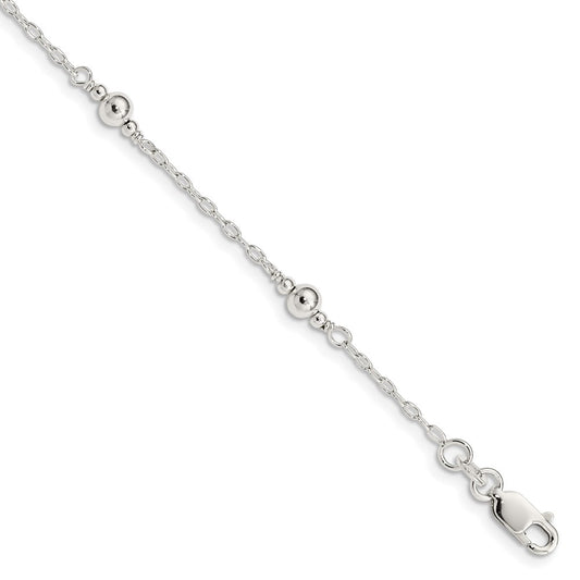 Sterling Silver Polished Fancy Bead with 1in Extension Children's Bracelet 6 inches