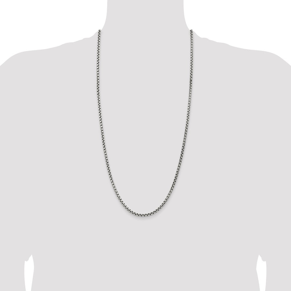 Sterling Silver Antiqued 3.6mm Round Box Chain 30 Inches