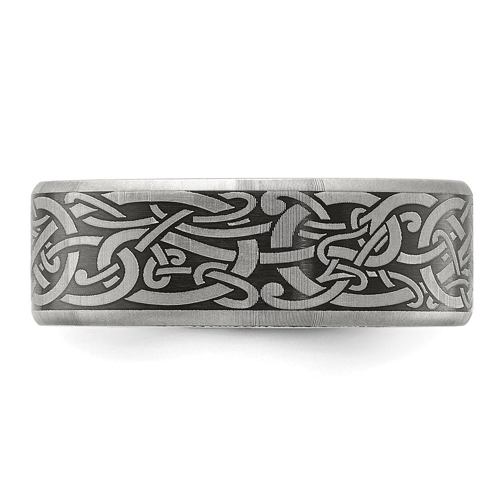 Chisel Titanium Brushed Laser Design 8mm Band Size - 9