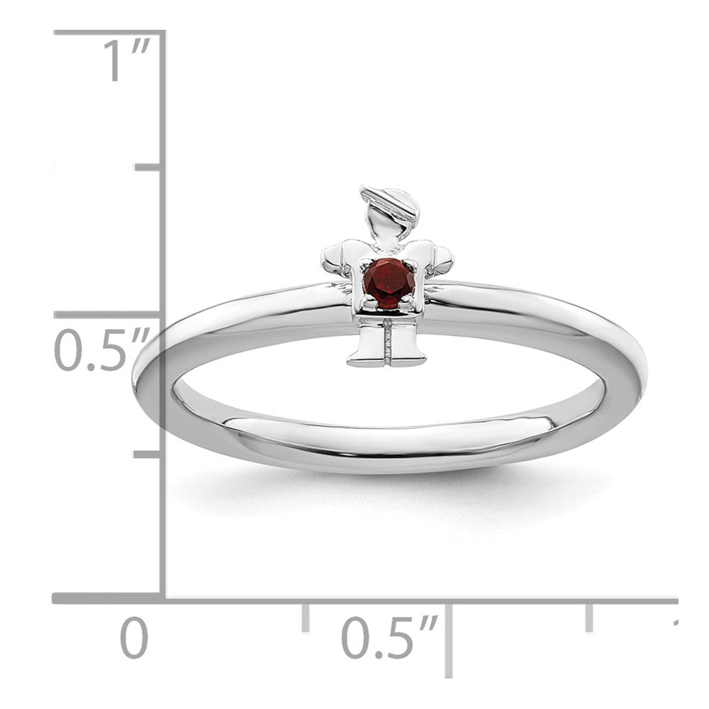 Sterling Silver Stackable Expressions Rhodium Garnet Boy Ring