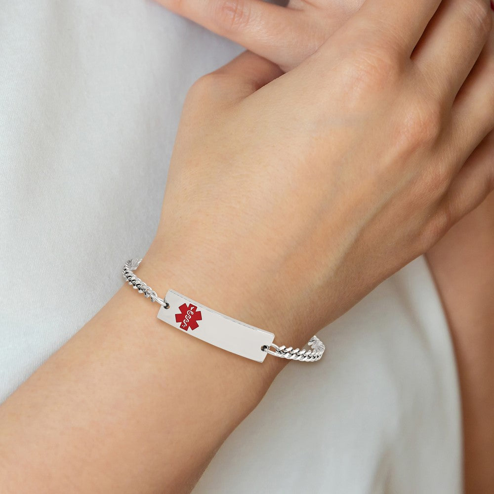 Stainless Steel Polished w/Red Enamel 8.75in Medical ID Bracelet 8.75 inches