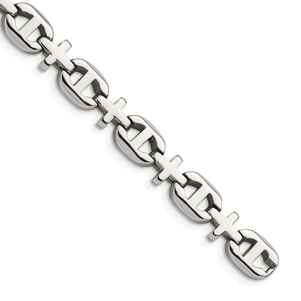 Stainless Steel Polished Crosses 8.5in Bracelet 8.5 inches