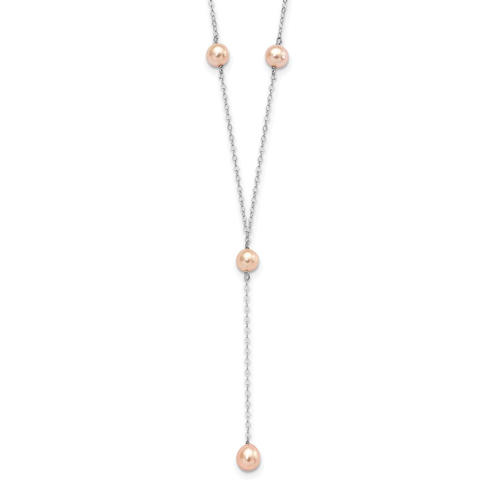 Sterling Silver Rhodium-plated 6-8mm Pink Teardrop and Semi-Round Freshwater Cultured Pearl 6-Station Y-Drop 16 inch Necklace 16 Inches