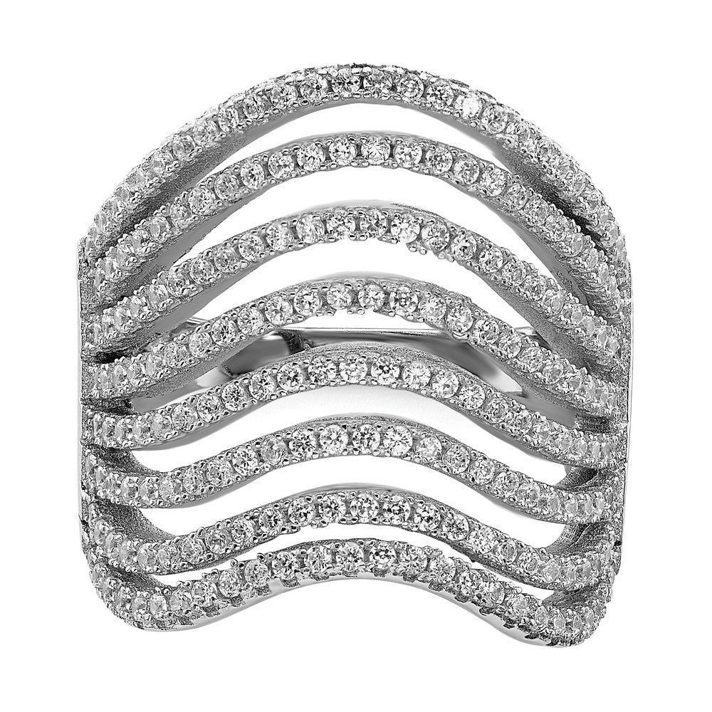 Sterling Silver Rhodium-plated Multi CZ Wave Design Ring
