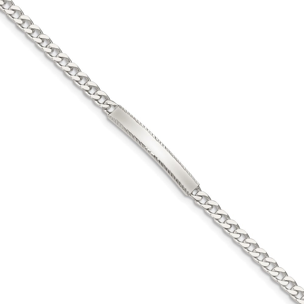 Sterling Silver Diamond-cut Engraveable Curb Link ID Bracelet 7 inches