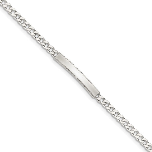 Sterling Silver Diamond-cut Engraveable Curb Link ID Bracelet 7 inches
