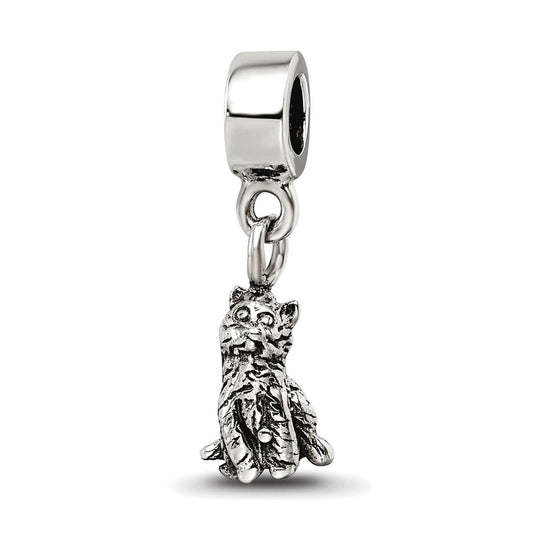 925 Sterling Silver Polished Artisan Oxidized Reflections Cat Dangle Bead Charm 20x5.45mm Wide Pendant Necklace for Wome
