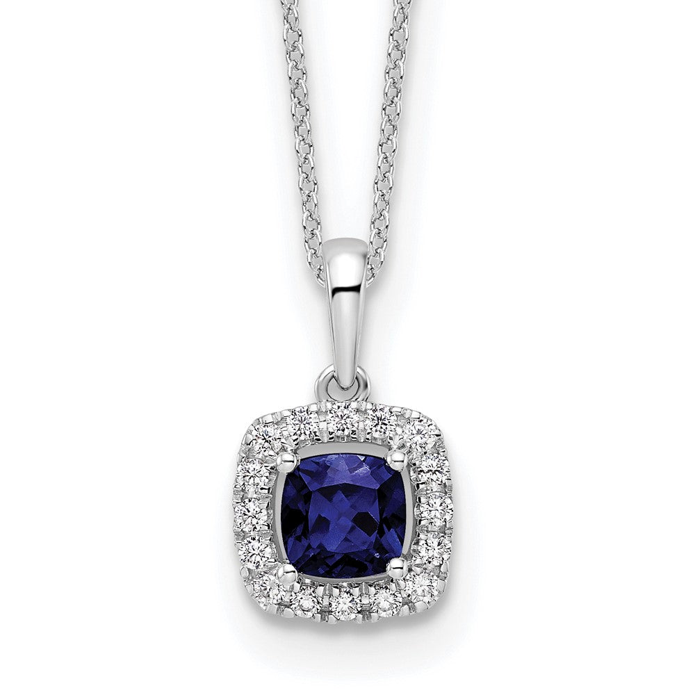 10k White Gold 1/4 carat Lab Grown Diamond VS/SI+ G+ and Created Sapphire 18 inch Pendant Necklace