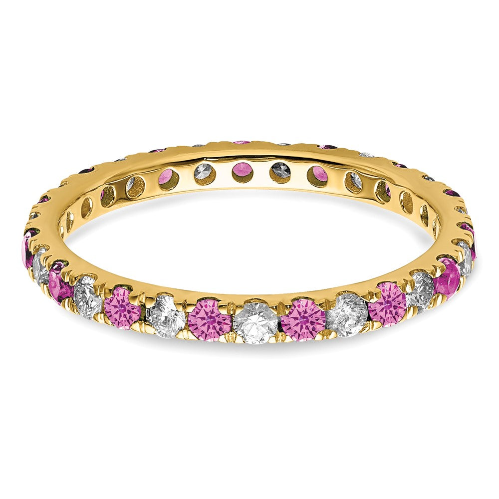 14k 1/2 carat Lab Grown Diamond VS/SI+ G+ and Lab Created Pink Sapphire Size 6 Eternity Band