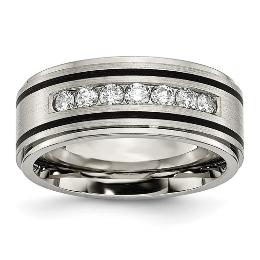 Titanium Polished/Brushed Enameled 1/2ct tw. Diamond 9mm Band Size - 9.5