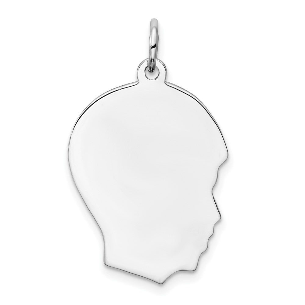 Sterling Silver Rhod-plate Eng. Boy Disc Charm Polish on Front/Back