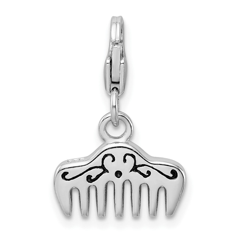 Amore La Vita Sterling Silver Rhodium-plated Polished 3-D Crystal and Enameled Comb Charm with Fancy Lobster Clasp