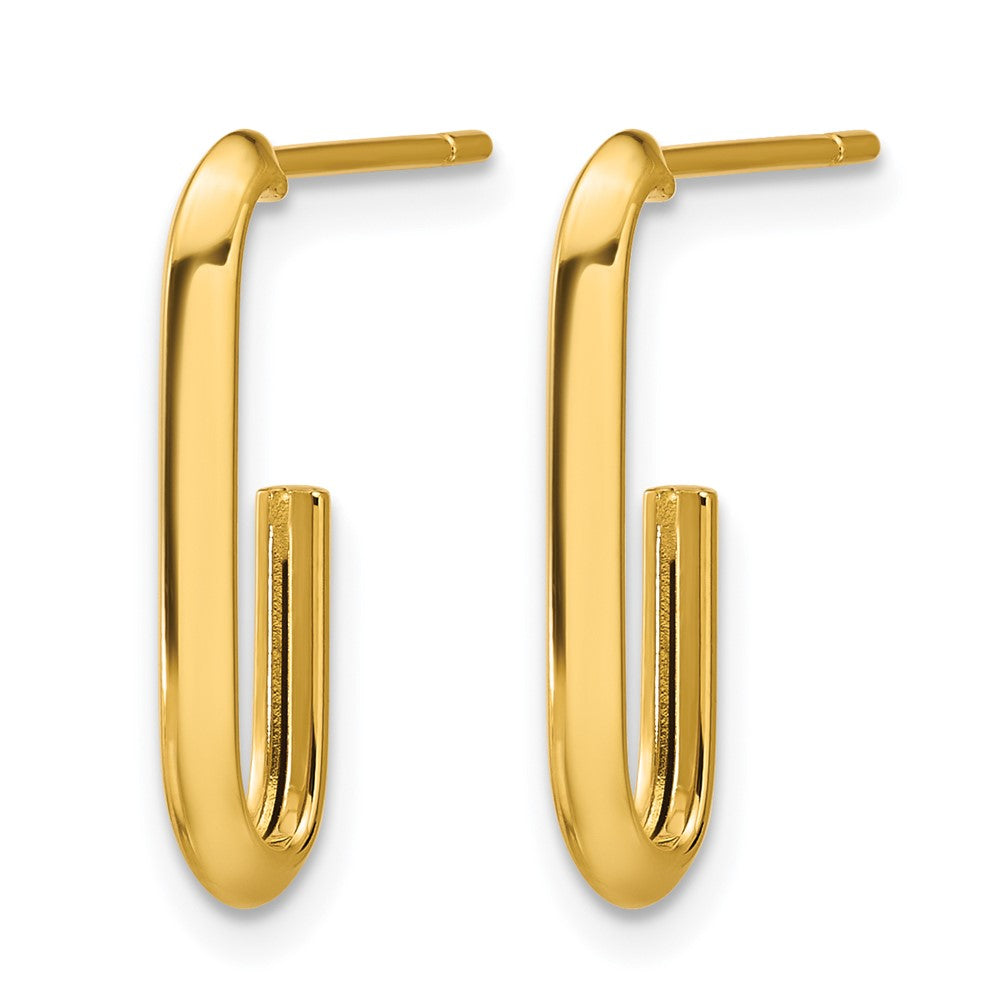 14K Gold Polished Knife Edge Oval Post J-Hoop Earrings
