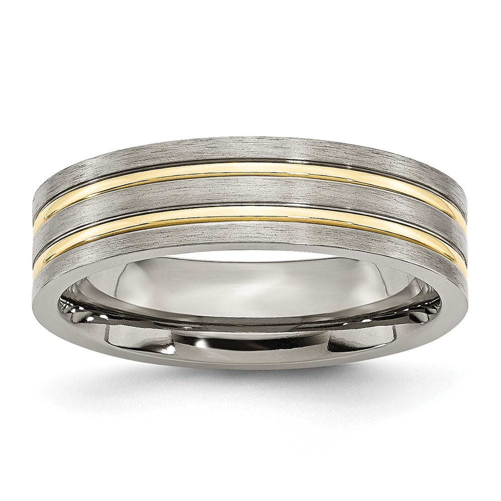 Titanium Brushed Yellow IP-plated 6mm Grooved Band Size - 8