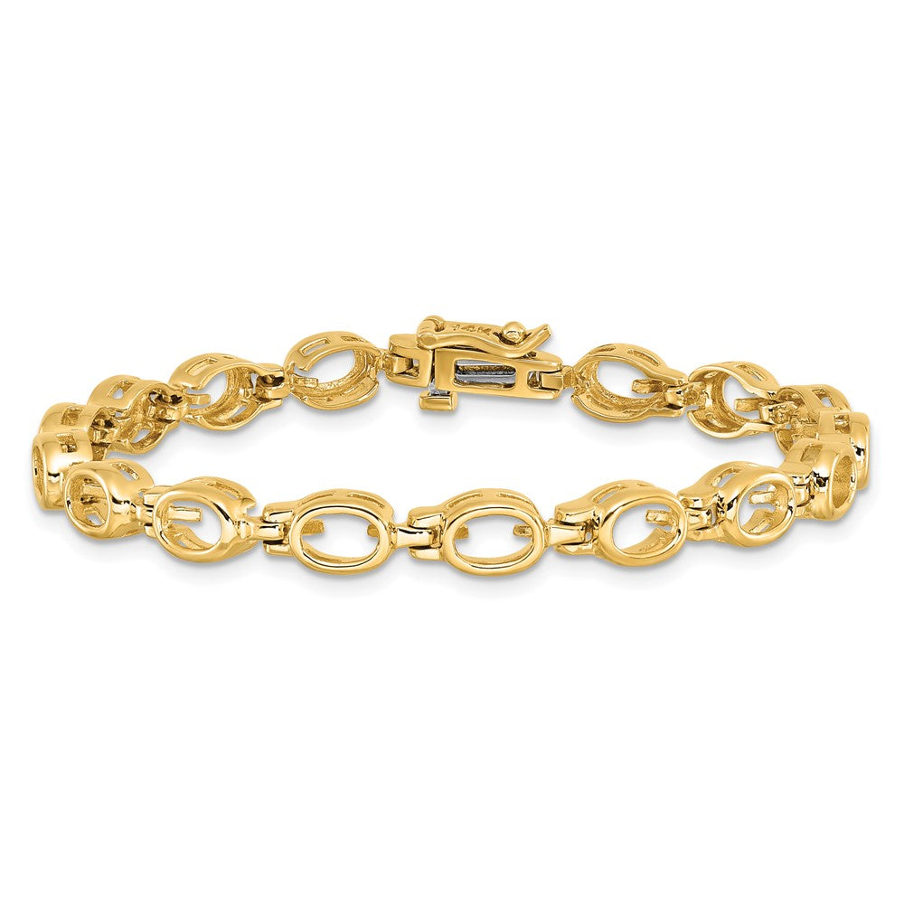 14k Holds 16-6x4 Oval Bezel-set Gemstone 7 inch Bracelet Mounting Only