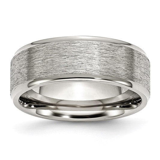 Stainless Steel Polished w/Grain Finish Center 8mm Ridged Edge Band Size - 8.5