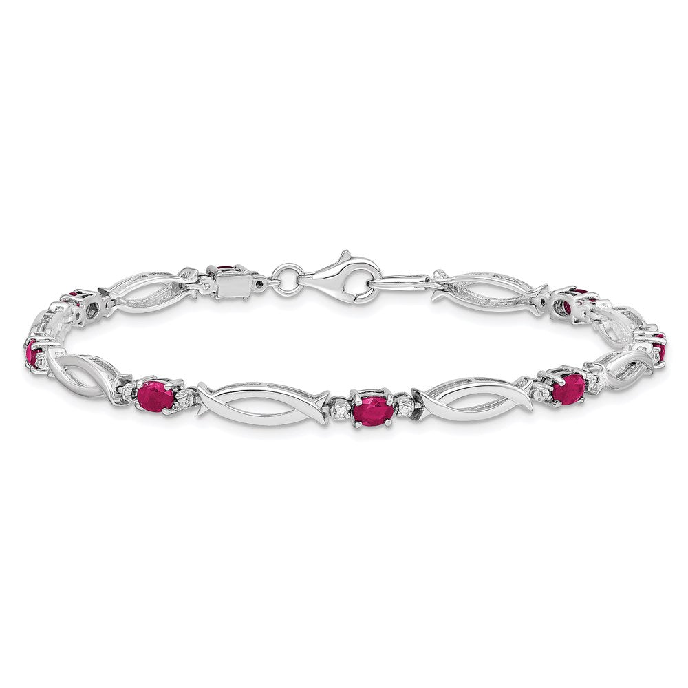 Sterling Silver Rhodium-plated Composite Ruby and Diamond Bracelet 7 inches