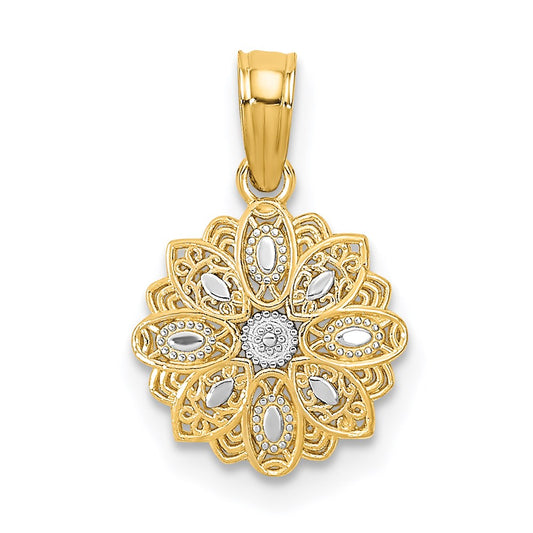 14K w/Rhodium and D/C Mini Filigree Flower Charm