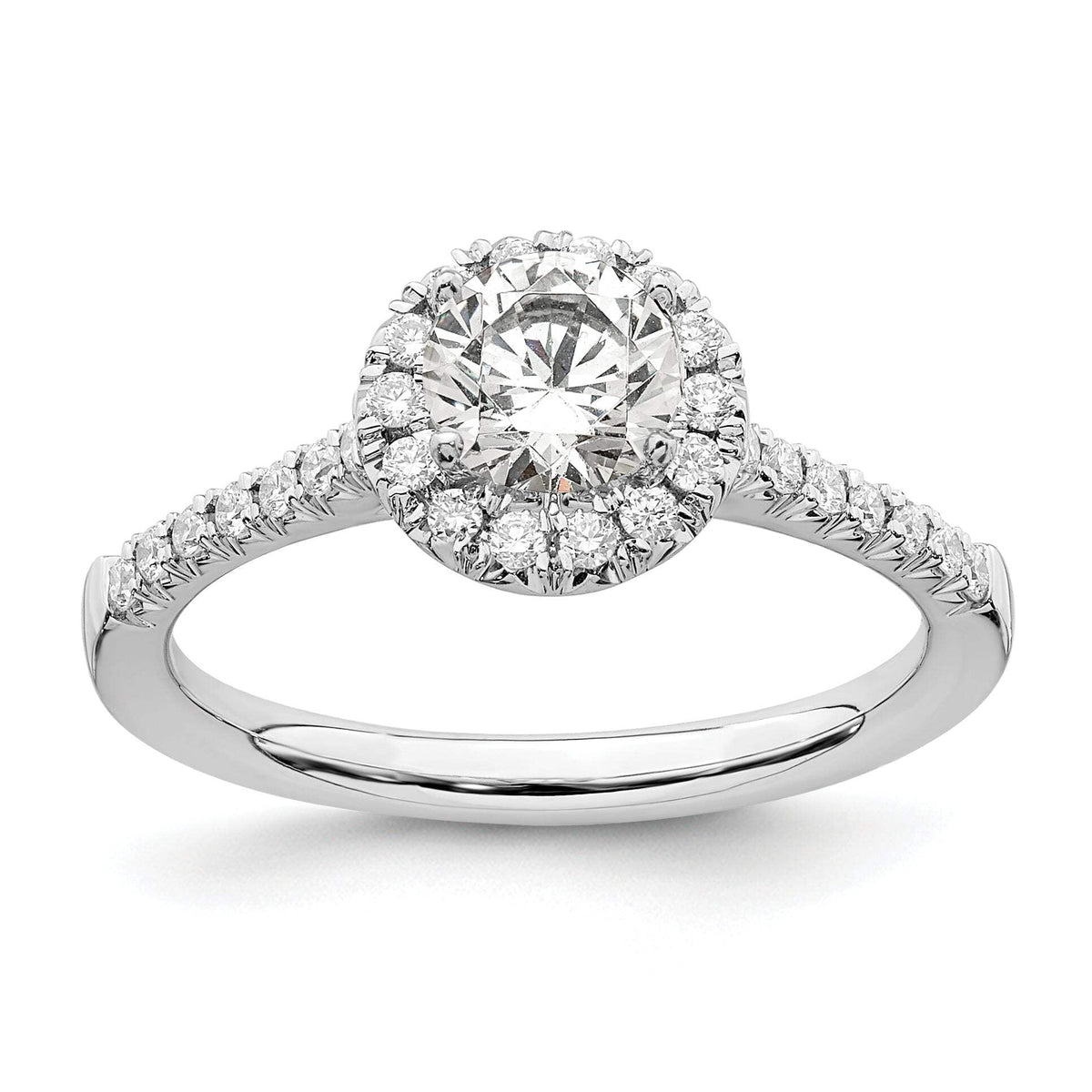 14k White Gold 3/4 carat Lab Grown Diamond VS/SI+ G+ Round Complete Size 5 Halo Engagement Ring
