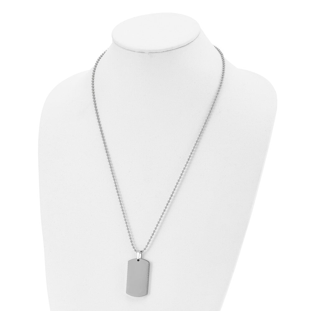 Stainless Steel Brushed & Polished Round Edge 4mm Dog Tag 24in Necklace