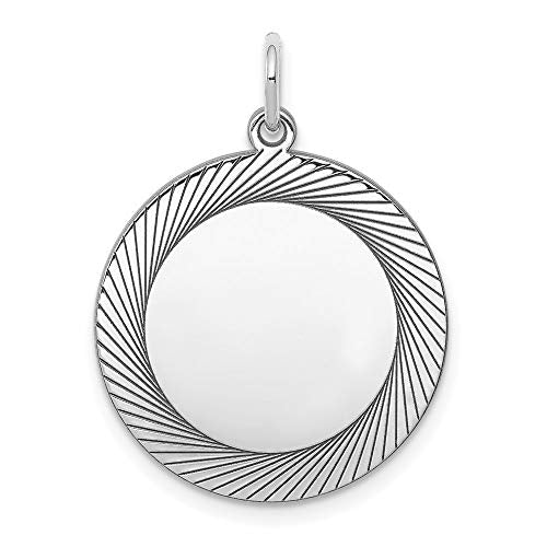 SS Rh-plt Engraveable Round Polished Front/Satin Back Disc Charm