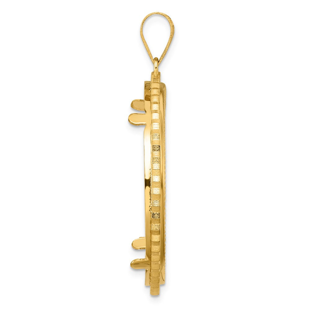 14k Diamond Cut Poly Edge with 32.7mm Prong Coin Bezel Pendant