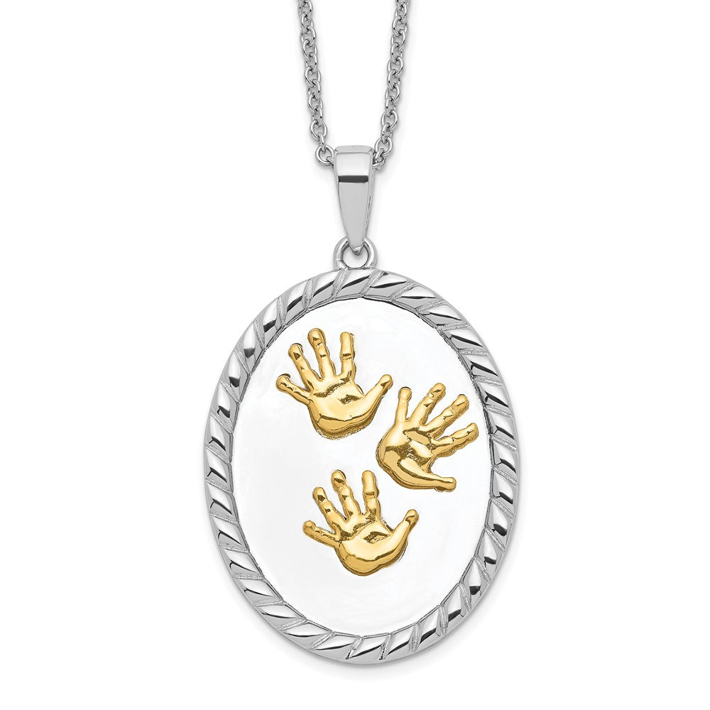 Sentimental Expressions Sterling Silver Gold-plated Hand Prints 18in Necklace 18 Inches