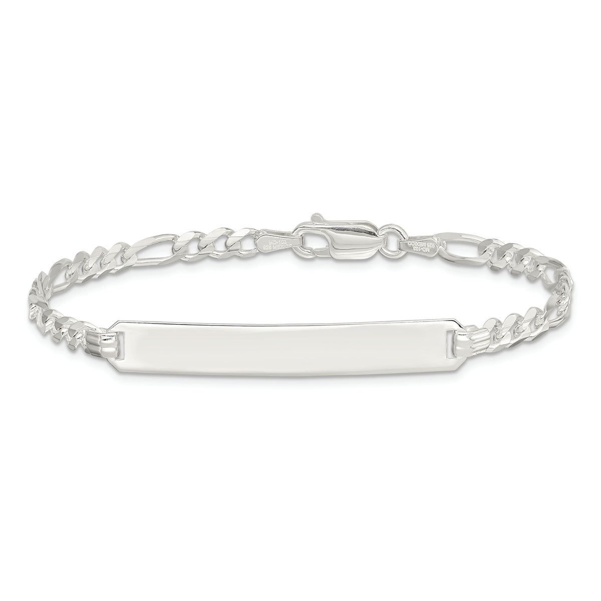 925 Sterling Silver Solid Polished ID Figaro Link Bracelet 8 Inch Lobster Claw 3mm Wide Identification Bracelet for Wome